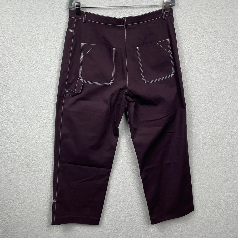New Stella McCartney Buckle Embellished High Rise Cotton Trousers Brown Sz 46 - Picture 4 of 16